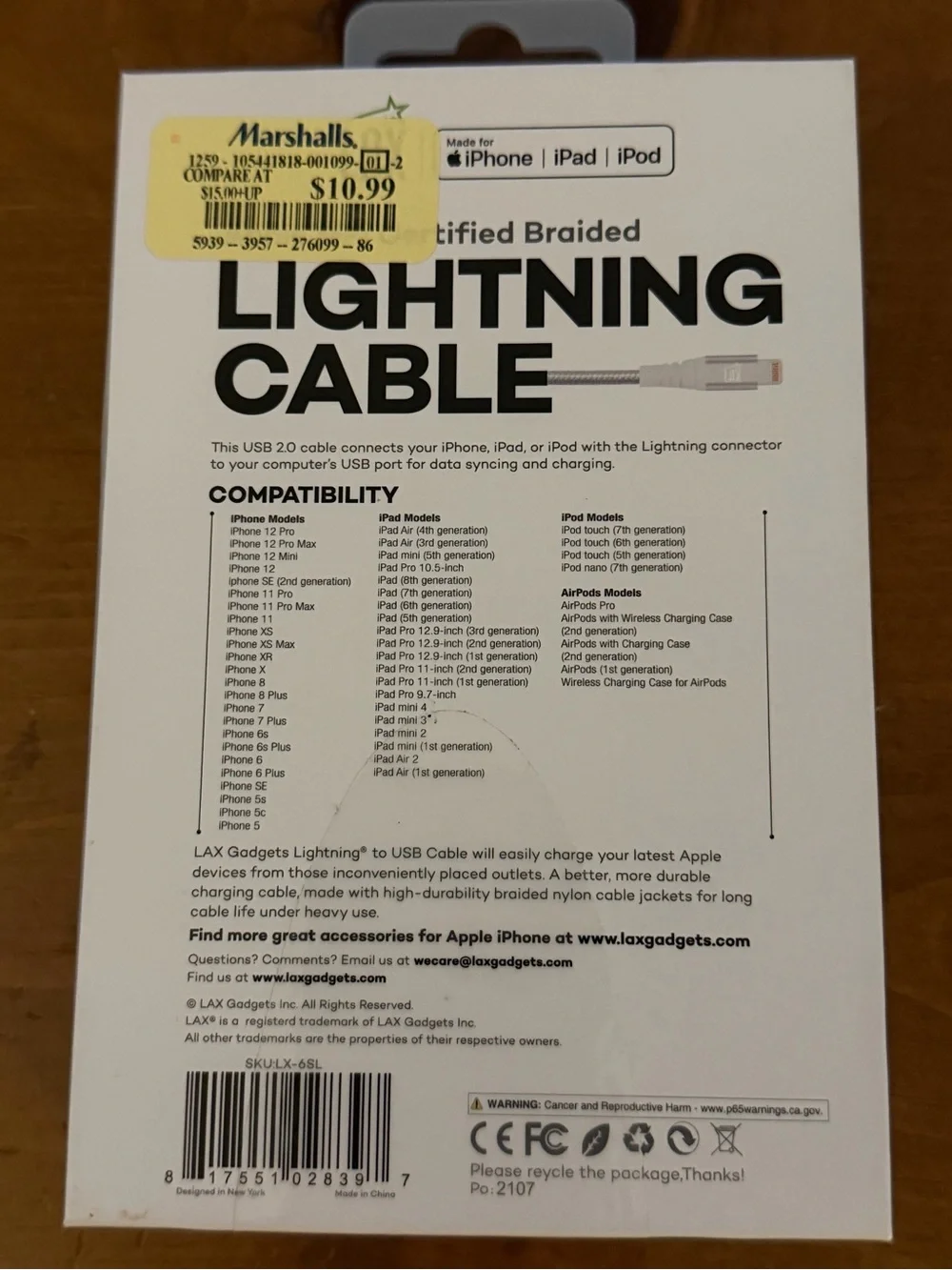Silver Braided Lightning to USB Cable - LAX